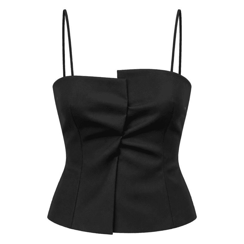 Generated item image of fitted black straight neckline smooth woven fabric camisole top