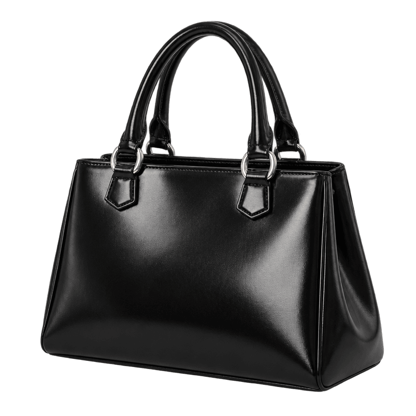Generated item image of black structured glossy leather-like material top-handle handbag