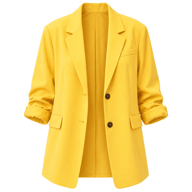Image générée de l’article : blazer oversize jaune vif en tissu de tailleur tissé à boutonnage simple
