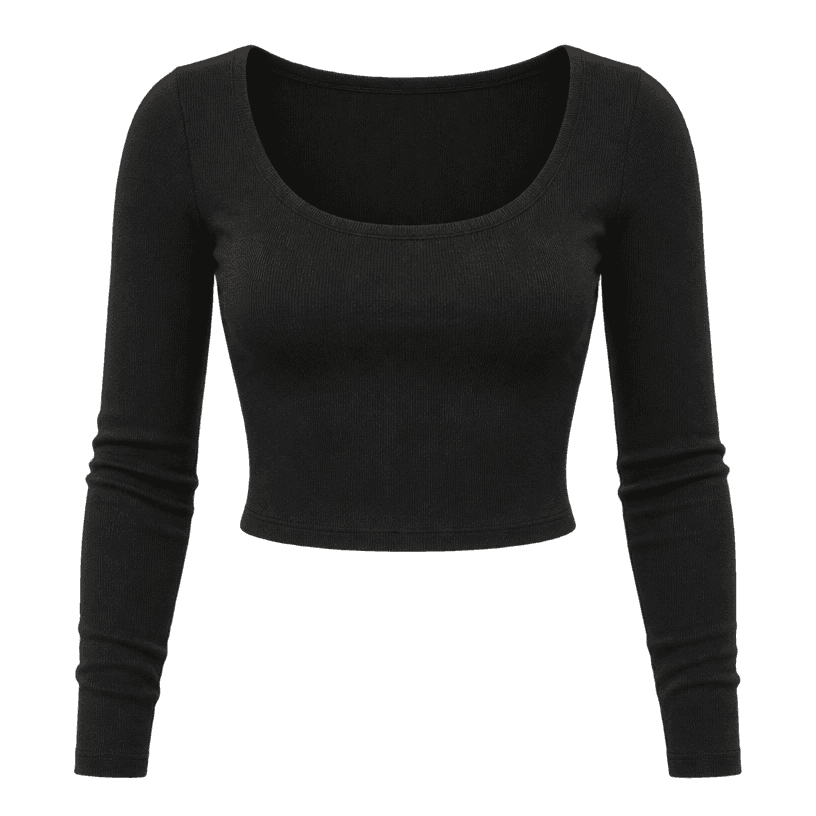 Generated item image of fitted black cropped stretch knit long-sleeve top