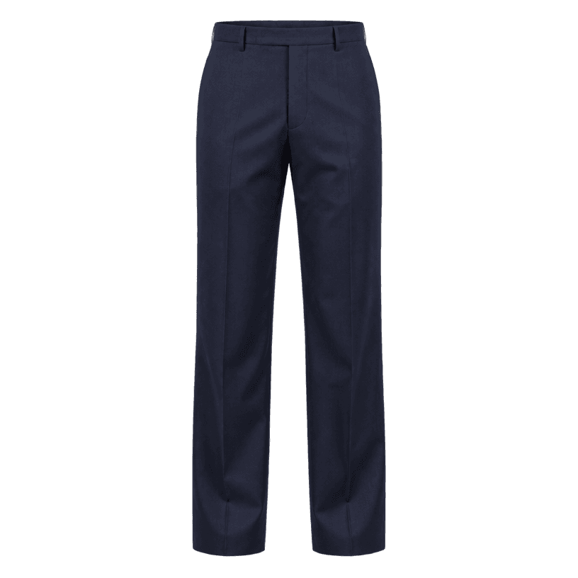 Generated item image of relaxed dark navy straight leg smooth suiting fabric suit trousers
