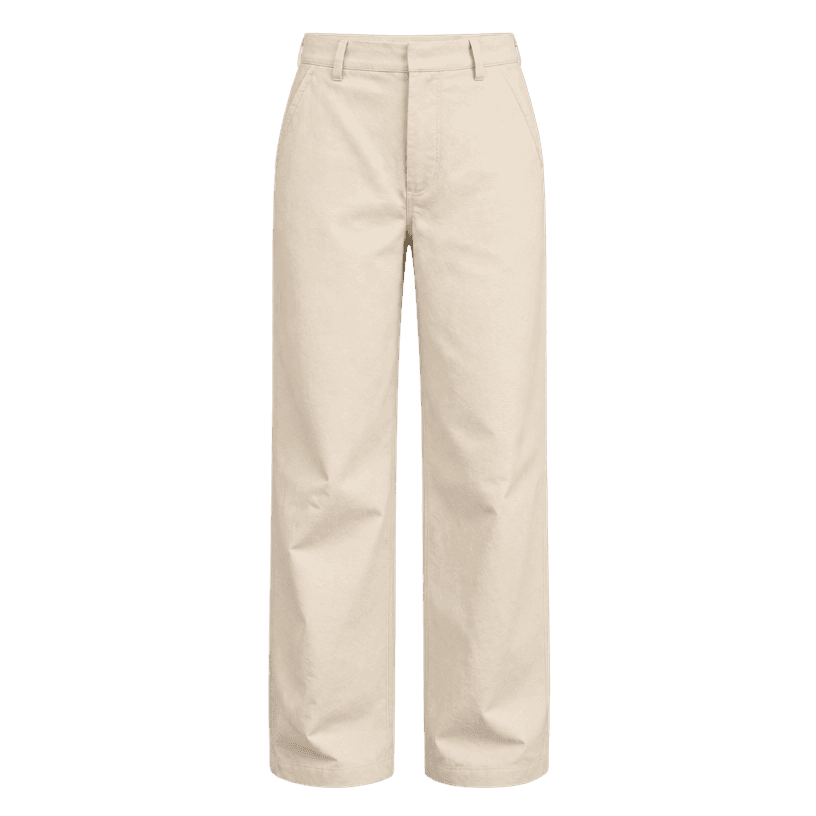 Imatge generada de la peça pantalons de teixit pla de color crema, de cama recta i tall relaxat