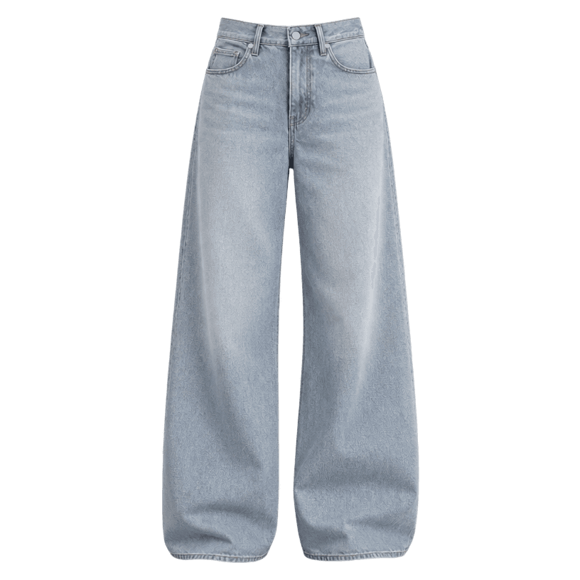 Nabuong larawan ng item: Pantalong maluwag ang fit, mapusyaw na asul-abuhin, malapad ang mga binti, at yari sa malambot na hinabing tela