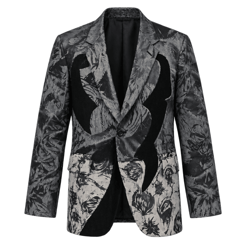 Image générée de l’article : Blazer noir et gris à la coupe décontractée, en tissu tissé façon jacquard, à boutonnage simple