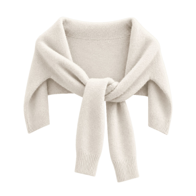 Generated item image of relaxed cream draped fuzzy knit sweater
