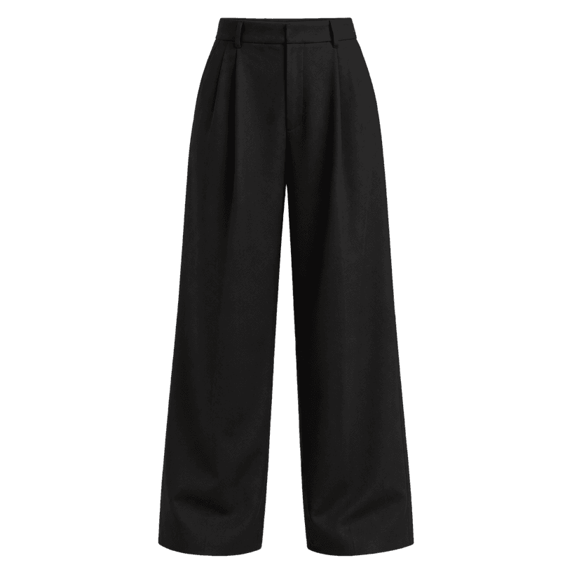 Imatge generada de la peça Pantalons negres de teixit, de cama recta i ampla, de tall relaxat