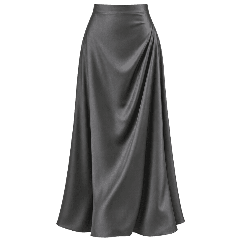 Generated item image of relaxed charcoal grey full length satin-like woven fabric maxi skirt