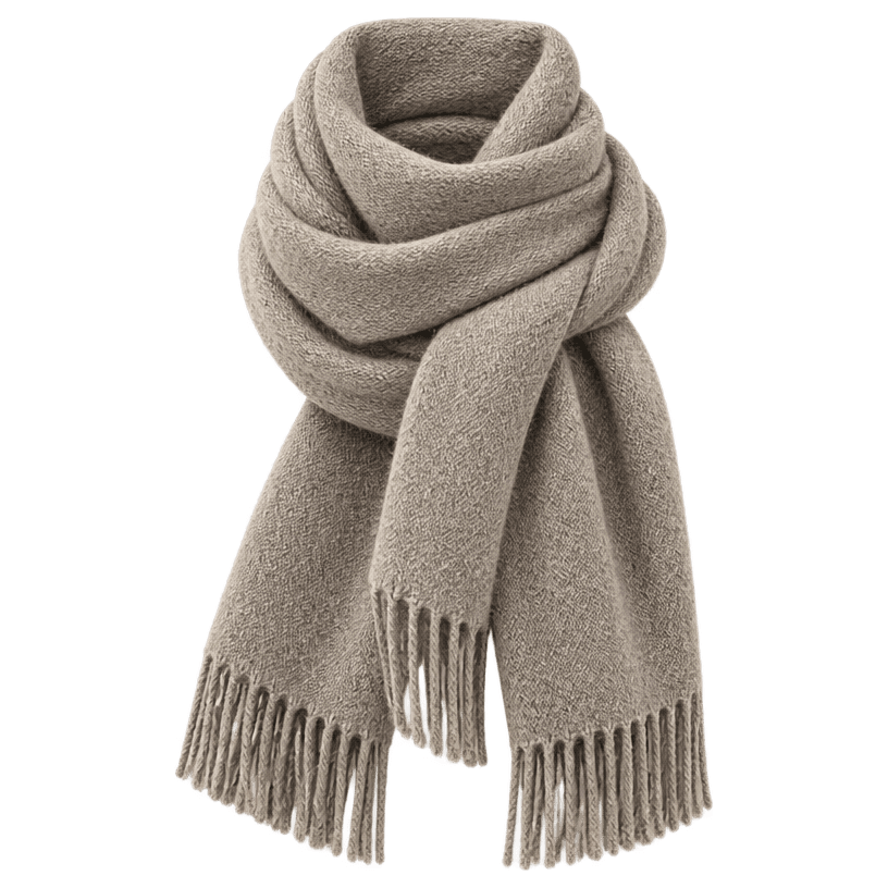 Generated item image of relaxed grey-beige wrapped scarf