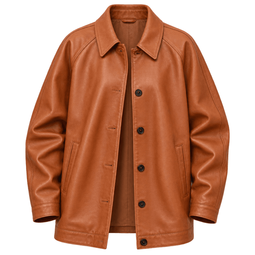 Imej item yang dijana untuk Jaket kulit berkolar warna coklat cognac potongan besar