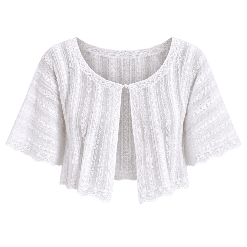 Imatge generada de la peça top blanc curt amb encaix superposat, de tall folgat