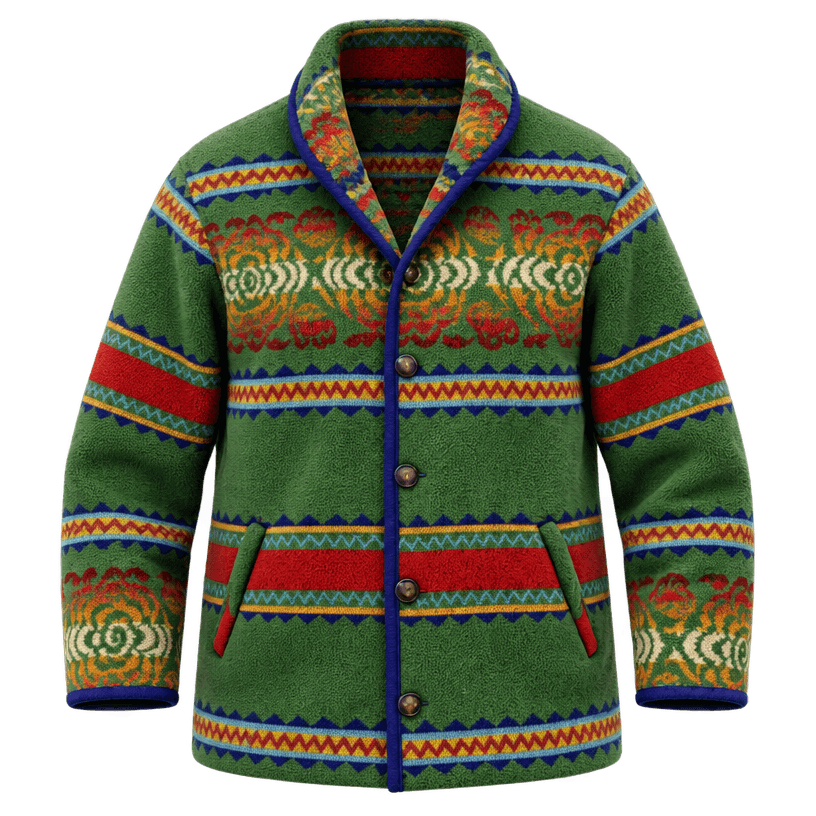 Imej item yang dijana untuk jaket bercorak hijau berpotongan longgar