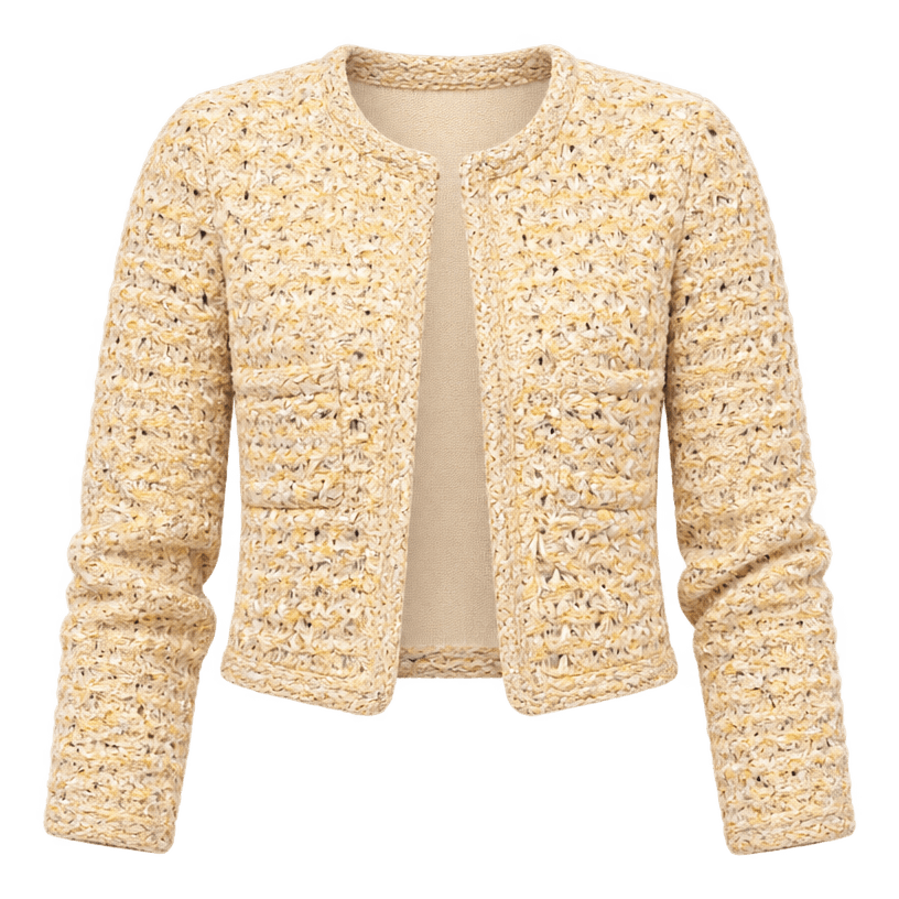 Imej item yang dijana untuk Jaket rajut ala tweed berwarna krim, berpotongan santai, pendek tanpa kolar