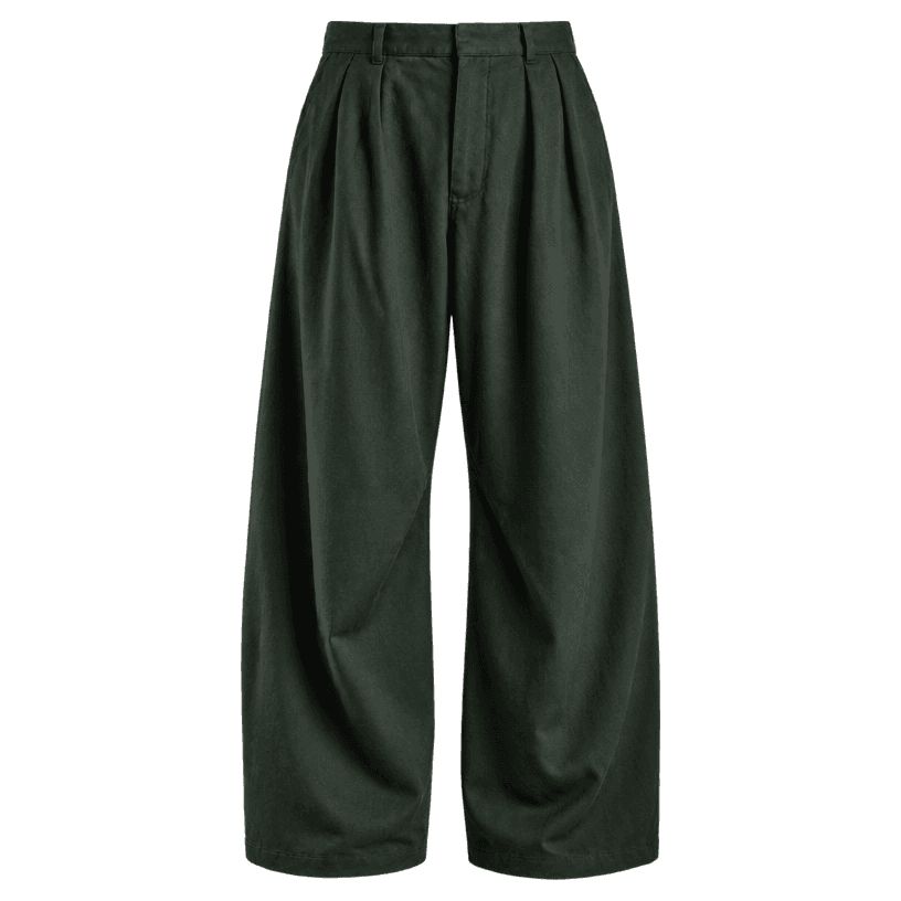 Imatge generada de la peça Pantalons de teixit verd fosc, de cama més ampla i tall relaxat