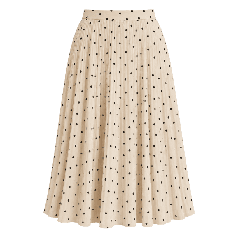 Generated item image of relaxed cream with black dots pleated lightweight woven fabric skirt