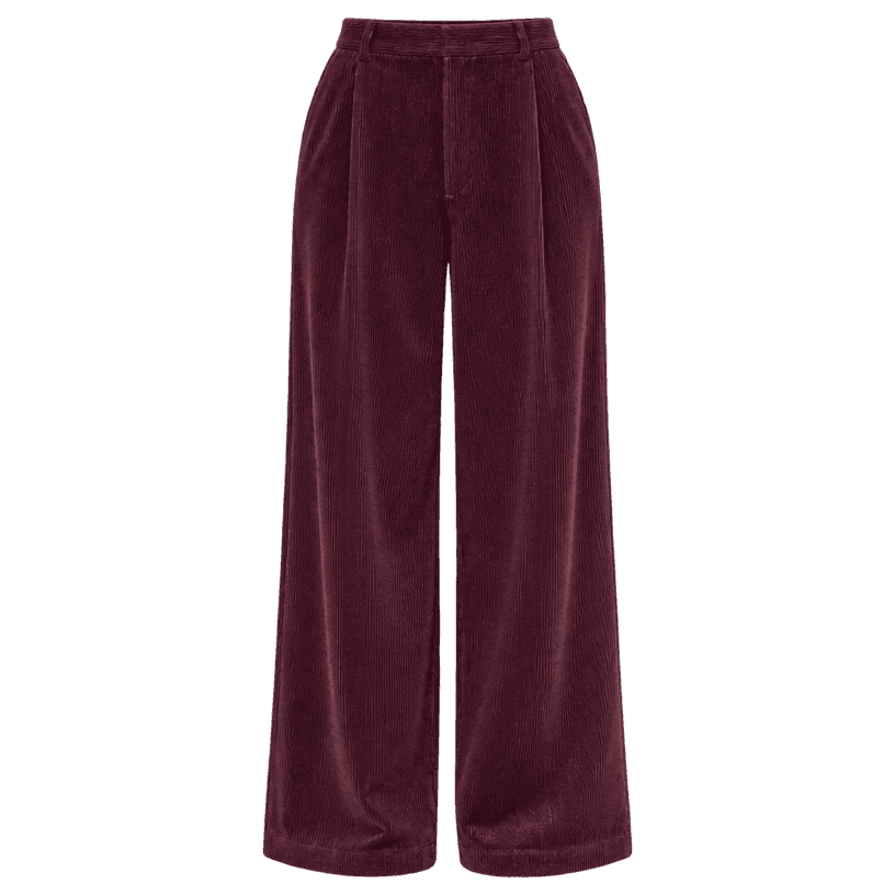 Generated item image of relaxed deep burgundy wide-leg corduroy trousers
