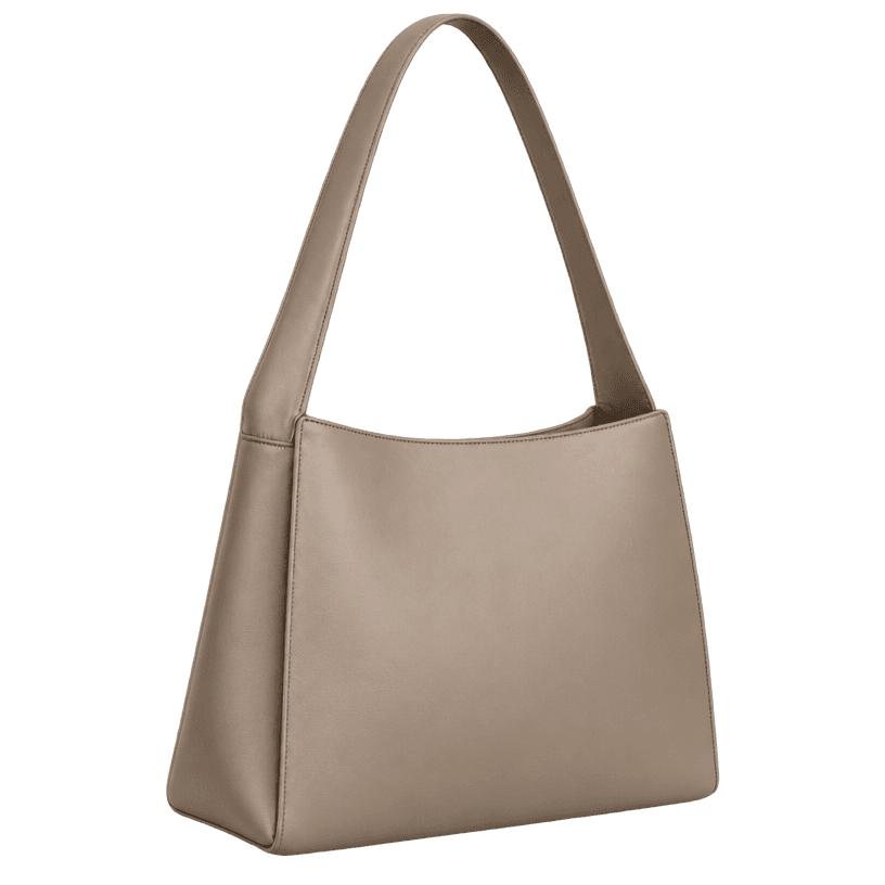 Generated item image of taupe beige structured smooth leather-like material shoulder bag