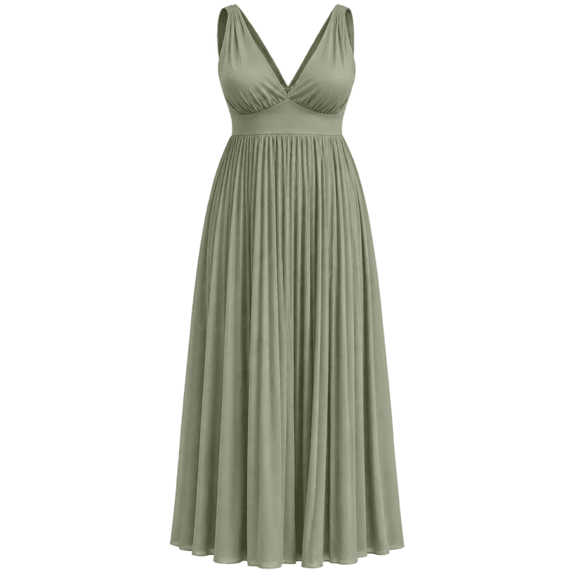 Generated item image of relaxed muted sage green empire waist soft draped fabric dress