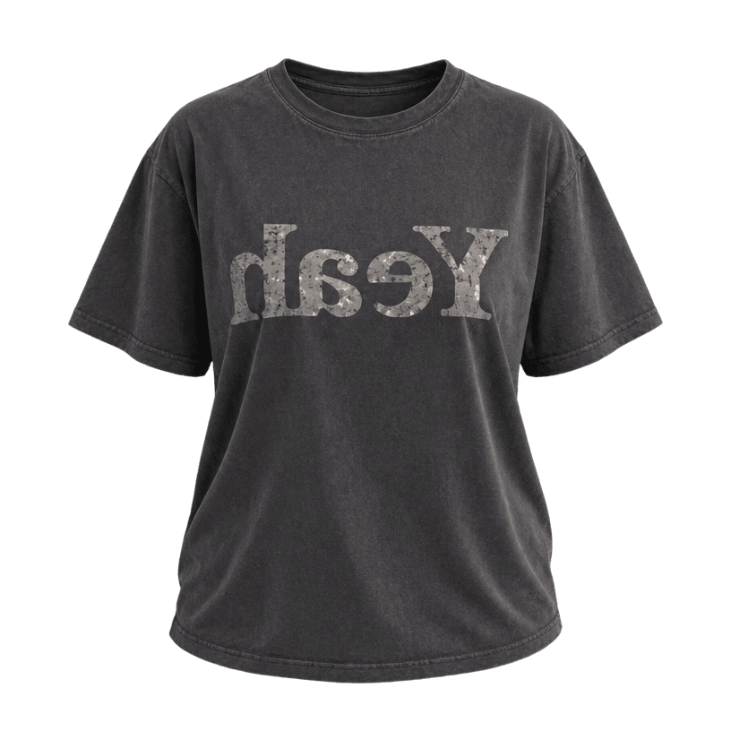 Generated item image of relaxed dark charcoal grey graphic jersey cotton t-shirt