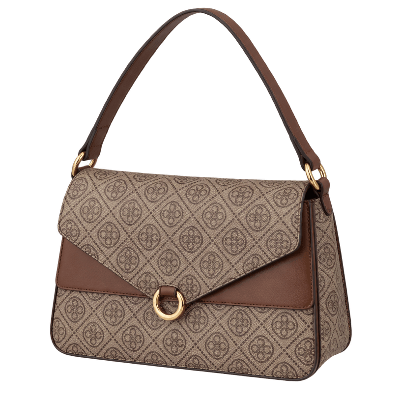 Generated item image of taupe and brown monogram-style pattern coated canvas shoulder bag