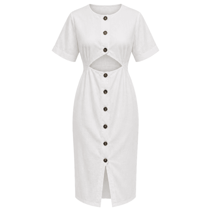 Generated item image of relaxed white waist cutout light woven fabric midi dress