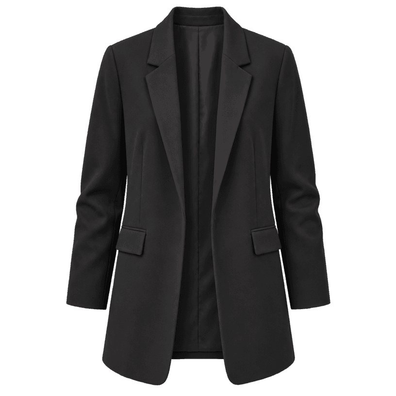 Generated item image of relaxed black longline woven suiting fabric blazer