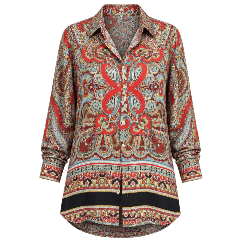 Generated item image of relaxed red paisley light woven fabric blouse
