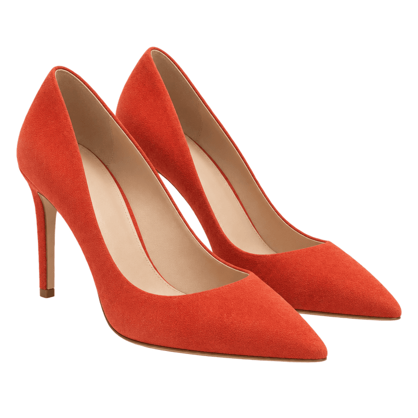 Generated item image of red orange pointed toe suede-like material heels