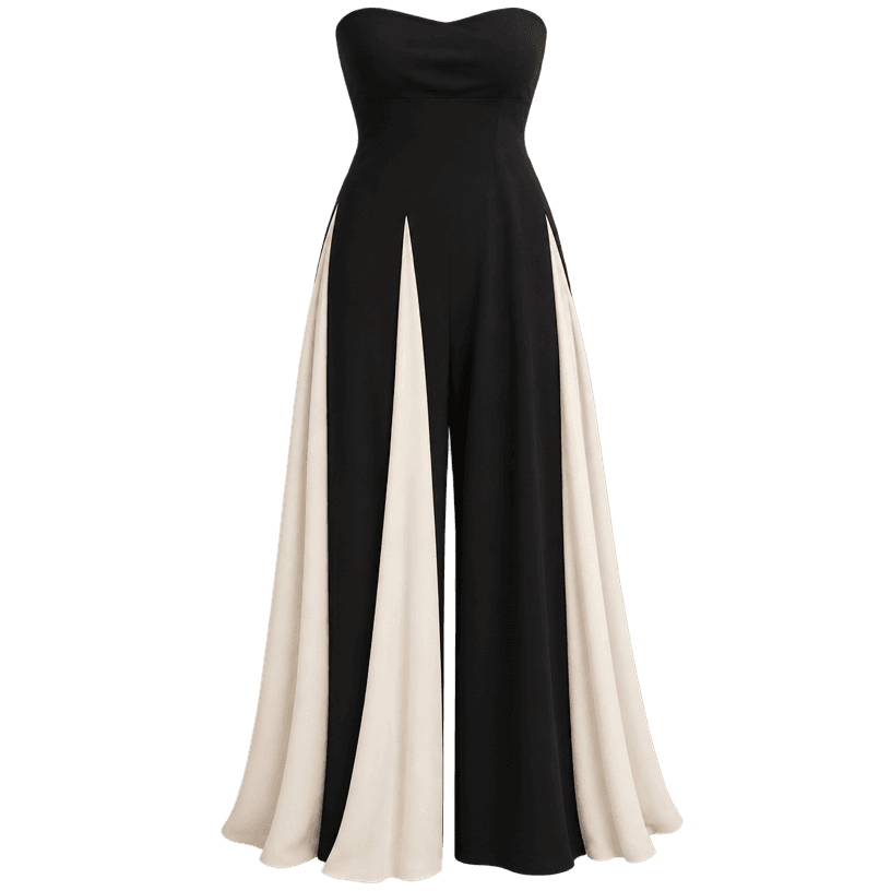 Generated item image of relaxed black strapless wide-leg jumpsuit