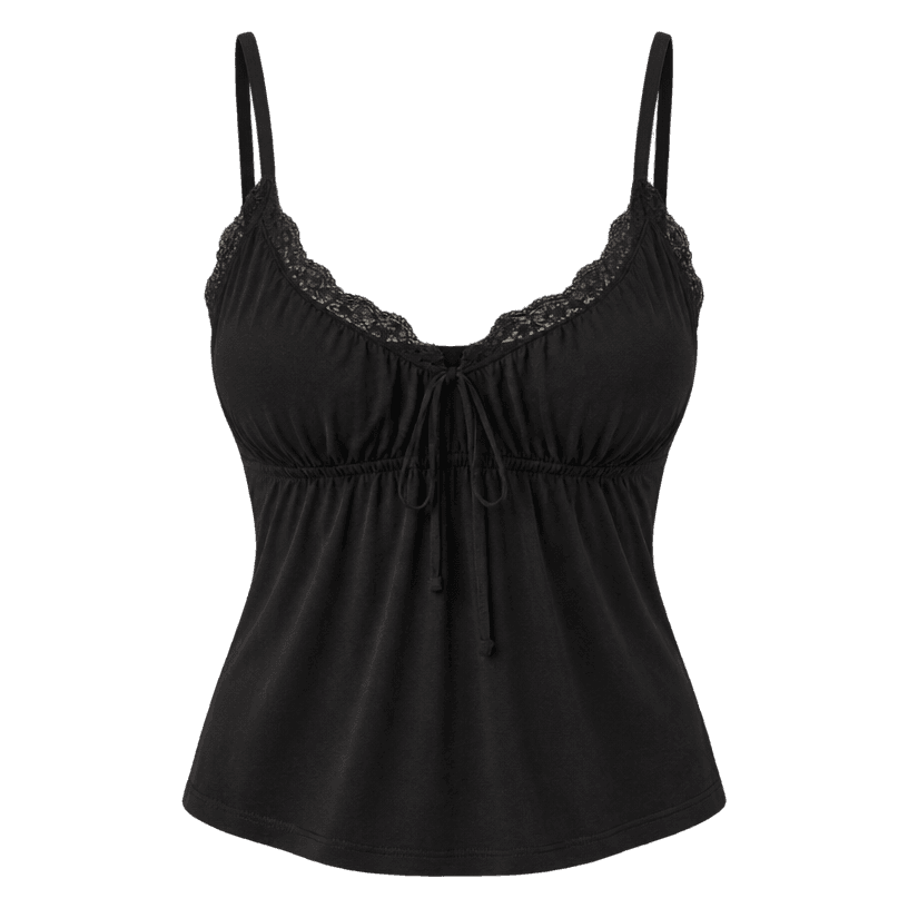 Generated item image of fitted black lace-trim soft fabric top