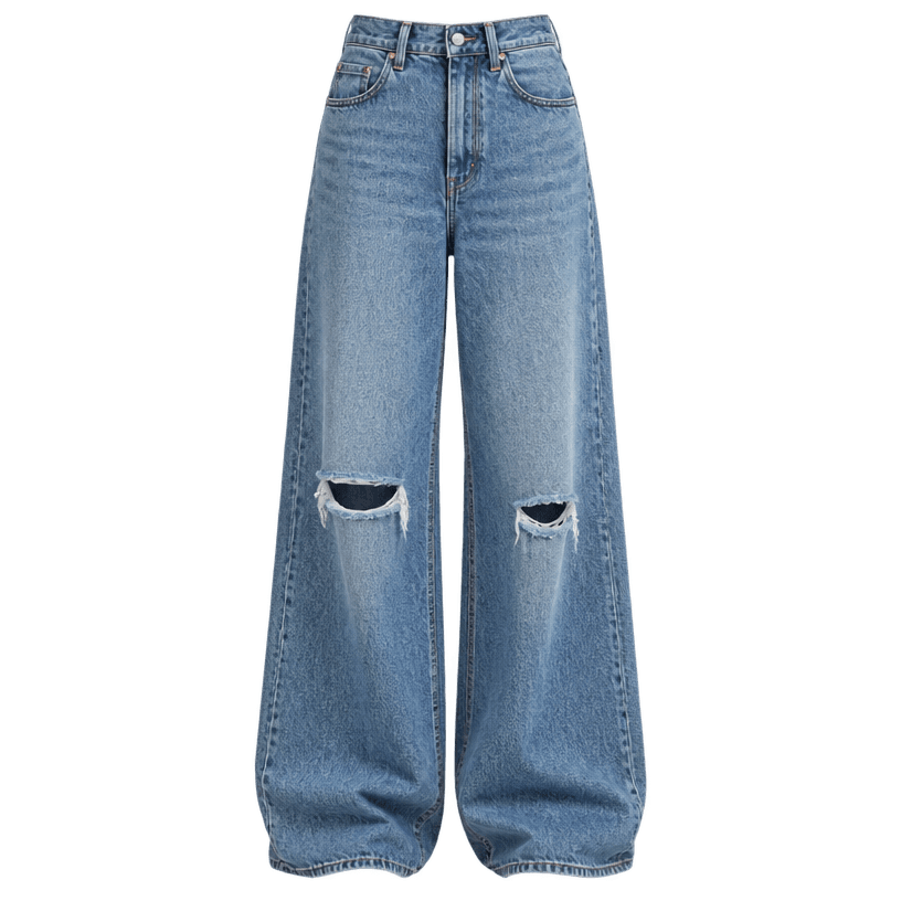 Generated item image of relaxed medium blue distressed wide-leg jeans