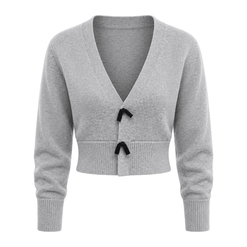 Generated item image of relaxed light grey cropped soft knit cardigan