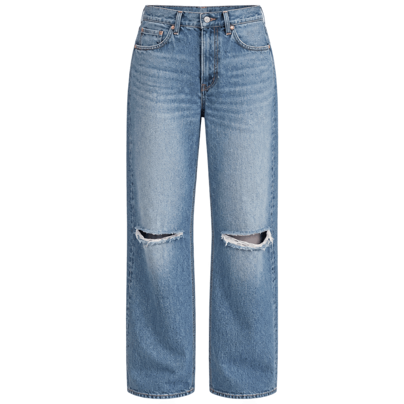 Generated item image of relaxed blue distressed denim jeans