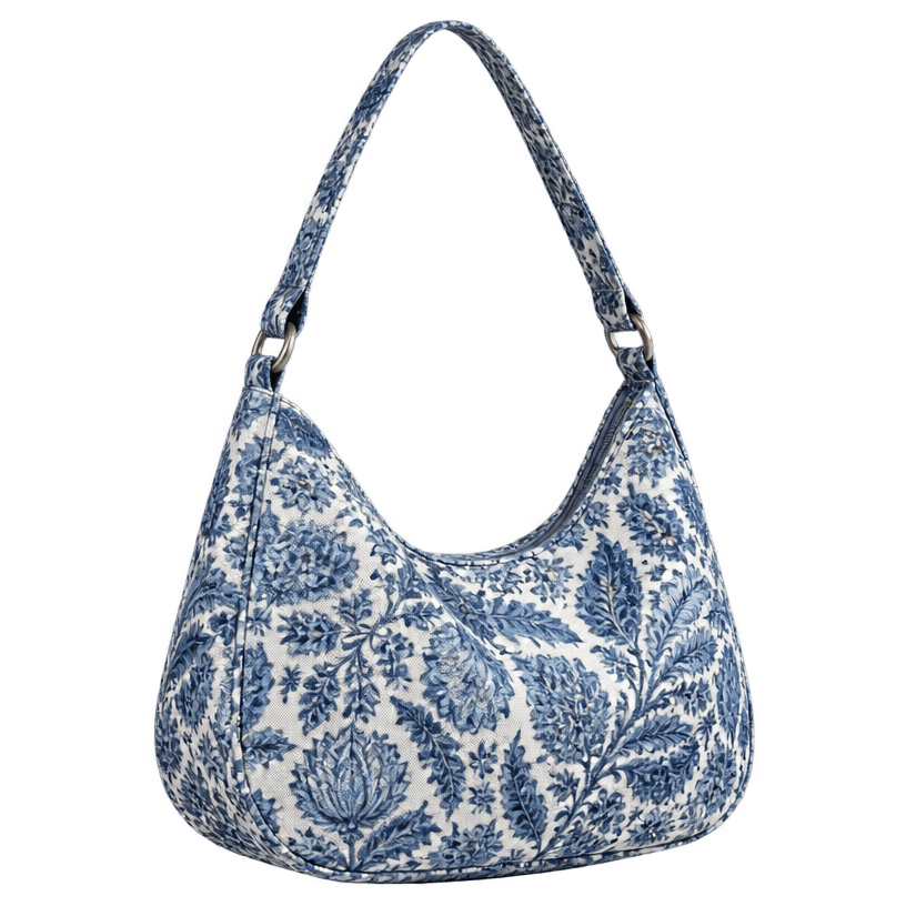 Generated item image of blue and white patterned shoulder bag