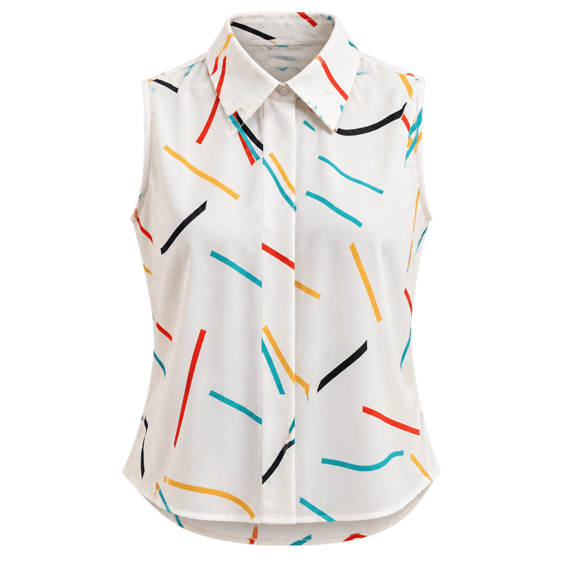 Generated item image of relaxed white abstract print light woven fabric sleeveless collared top