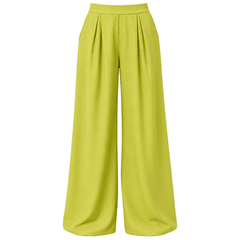 Generated item image of relaxed bright yellow-green front pleats lightweight woven fabric wide-leg trousers