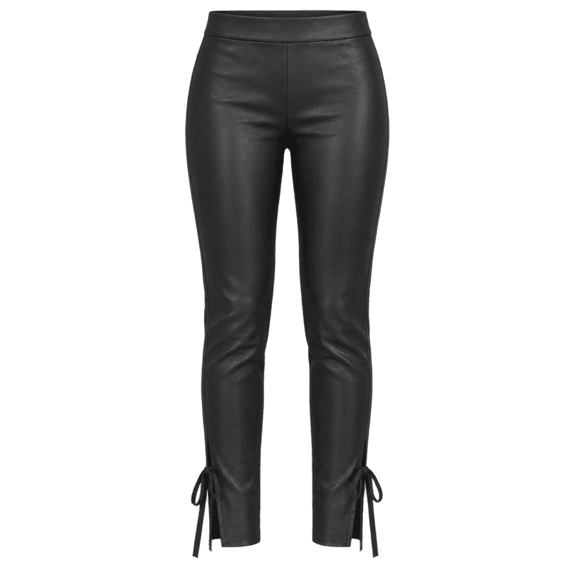 Generated item image of fitted black slim leg smooth coated fabric trousers