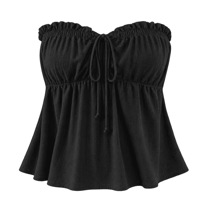 Generated item image of relaxed black strapless soft woven fabric top