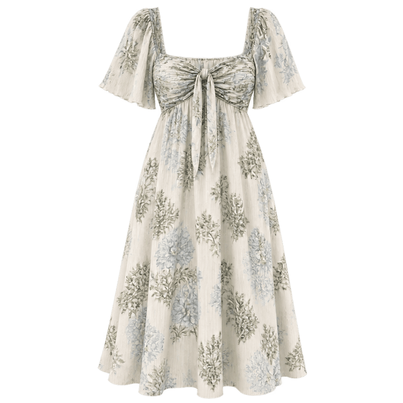 Generated item image of relaxed cream floral print lightweight woven fabric midi dress