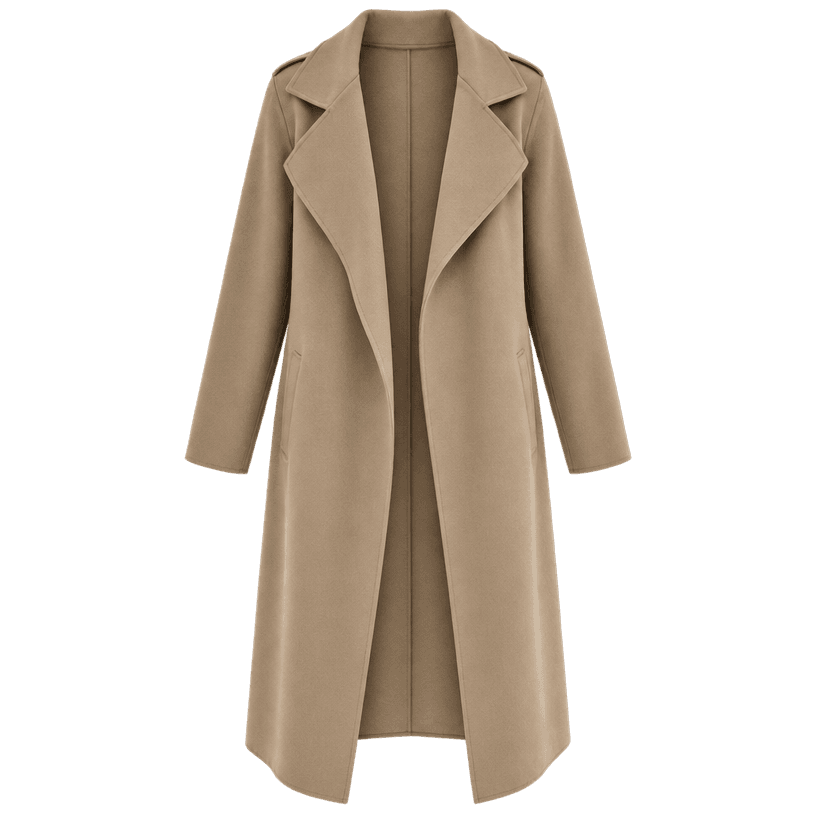 Generated item image of relaxed beige tan longline soft woven fabric coat