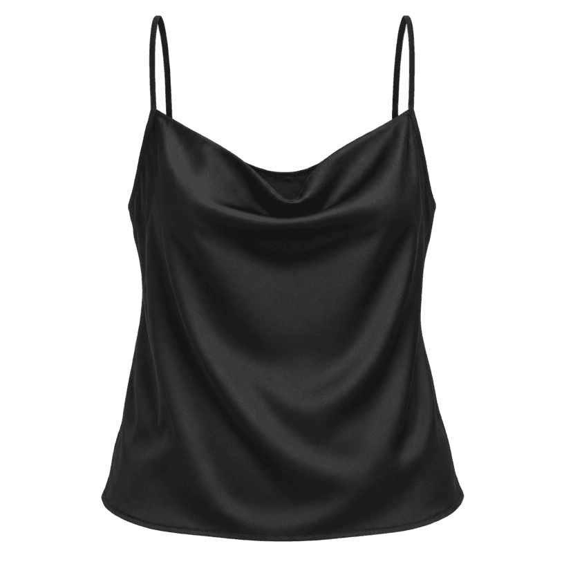 Generated item image of relaxed black thin straps satin-like fabric camisole top