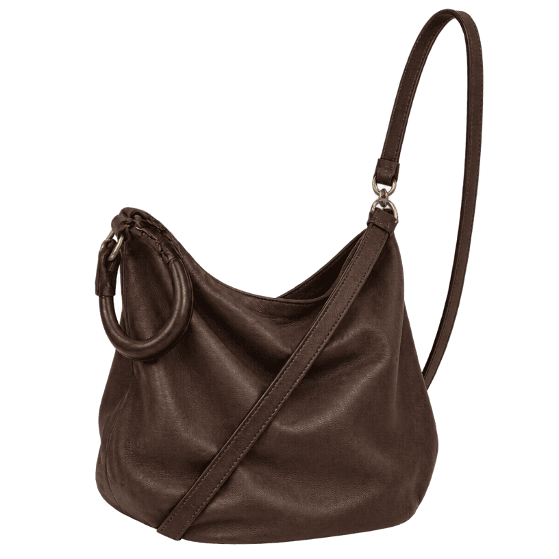 Generated item image of dark brown slouchy leather-like material crossbody bag