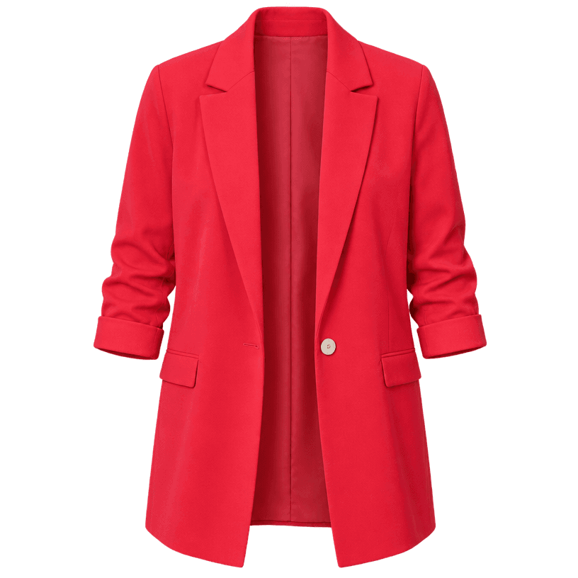 Generated item image of relaxed bright red longline woven fabric blazer