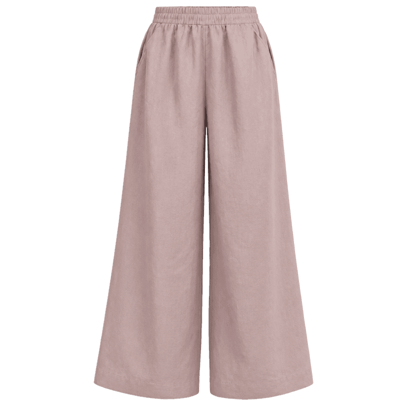 Generated item image of relaxed dusty pale pink wide leg soft woven fabric trousers