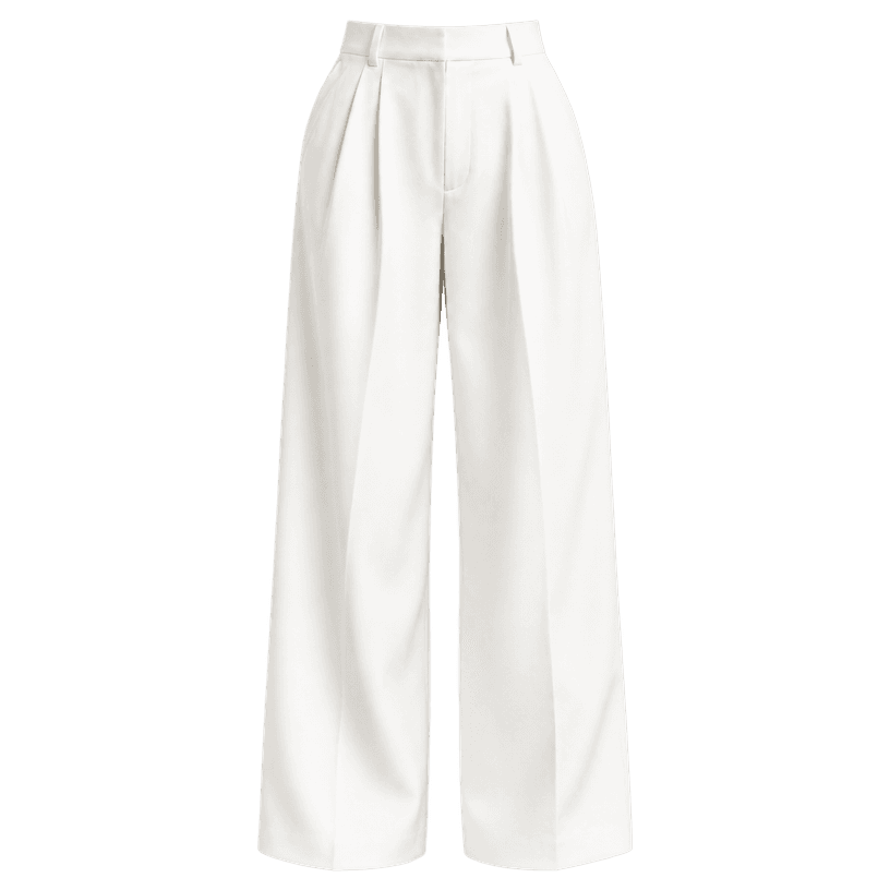 Generated item image of relaxed white pleated smooth woven fabric trousers