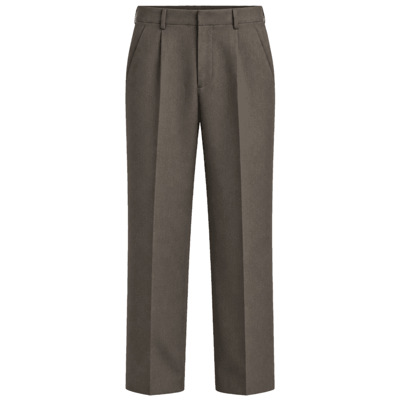 Generated item image of relaxed dark taupe grey straight leg woven suiting fabric trousers