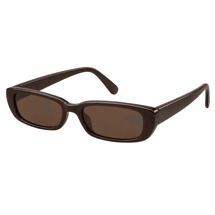 Generated item image of dark brown narrow rectangular glossy frame sunglasses
