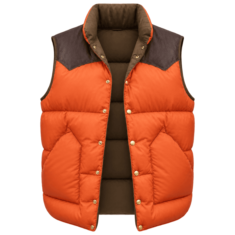 Generated item image of relaxed orange sleeveless quilted synthetic shell puffer vest