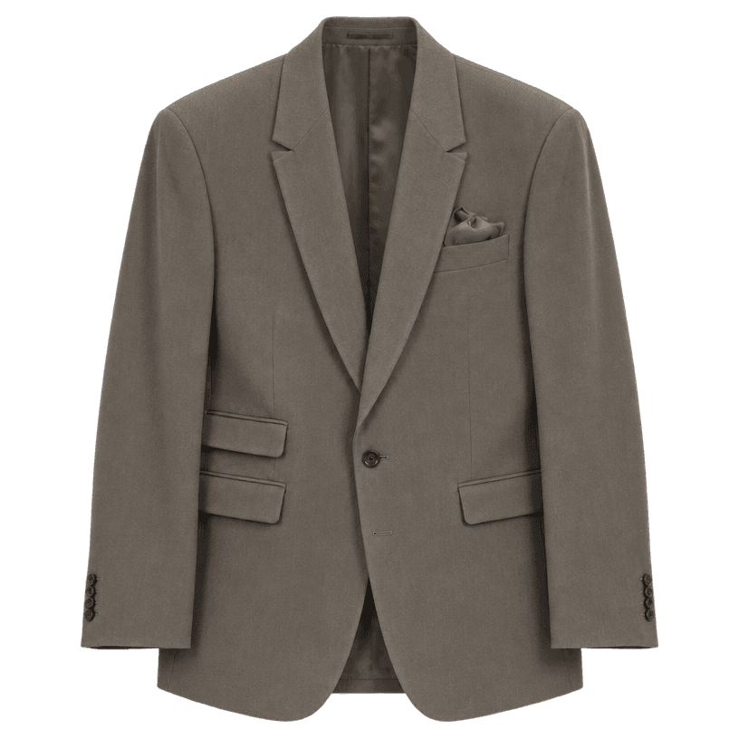 Generated item image of relaxed taupe grey single-breasted woven suiting fabric suit jacket